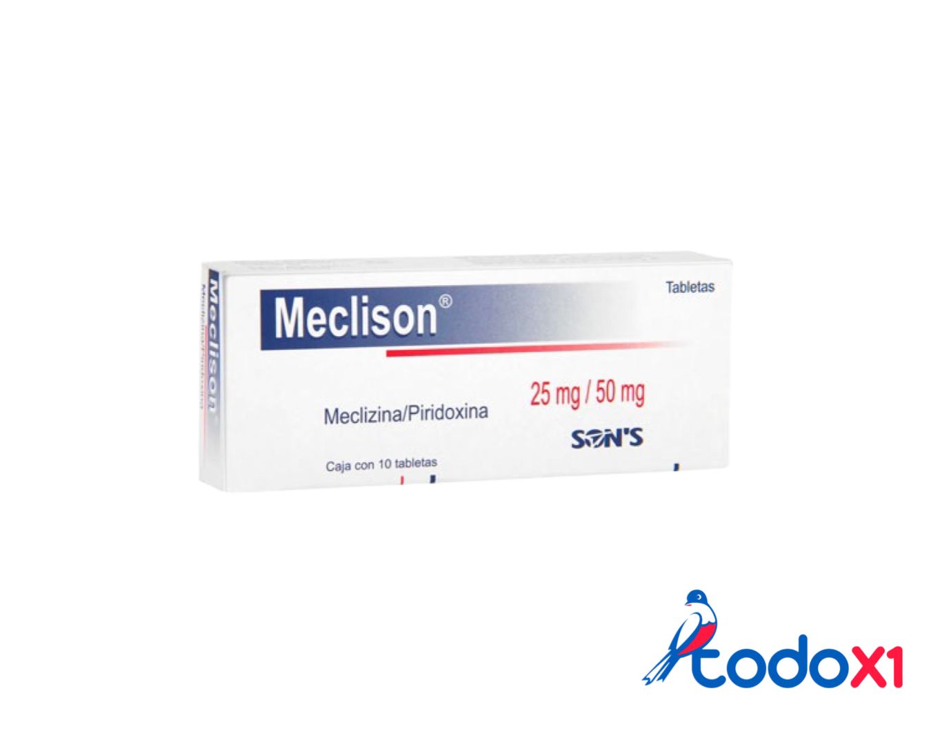 todox1_farmacia96 Meclicine 25mg / Piridoxina 50mg 10tabletas - Imagen 1