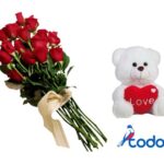 Ramo de 10 rosas rojas + peluche