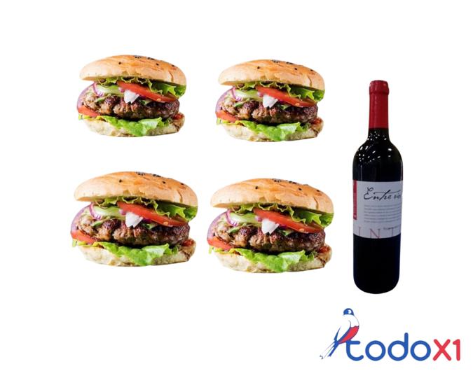 132443 Oferta de 4 hamburguesas naturales+ 1 botella de vino tinto 750ml - Imagen 1