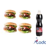 Oferta de 4 hamburguesas naturales+ 1 pomo de refresco de 1.5litro