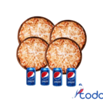 Oferta de 4 pizzas de queso + 4 líquidos