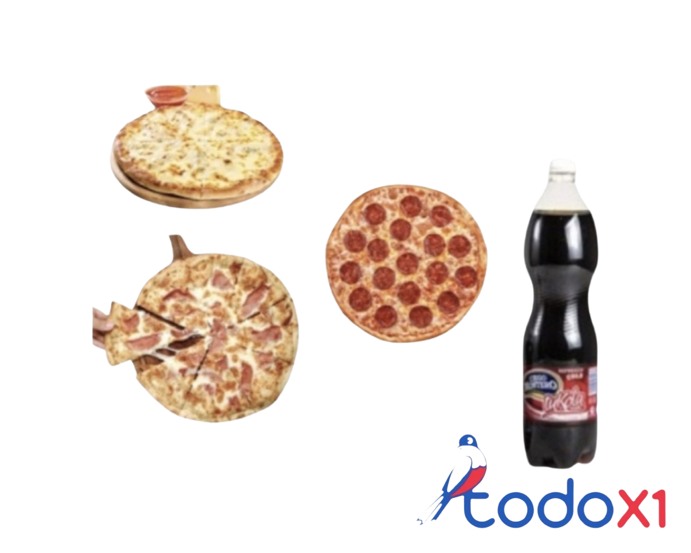 img_4112 Oferta de 1pizza de queso+1pizza de jamon+1pizza de chorizo +1pomo de refresco 1.5litro - Imagen 1