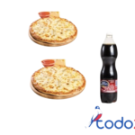 Oferta de 2 pizzas de queso + 1 pomo de refresco de 1.5litro