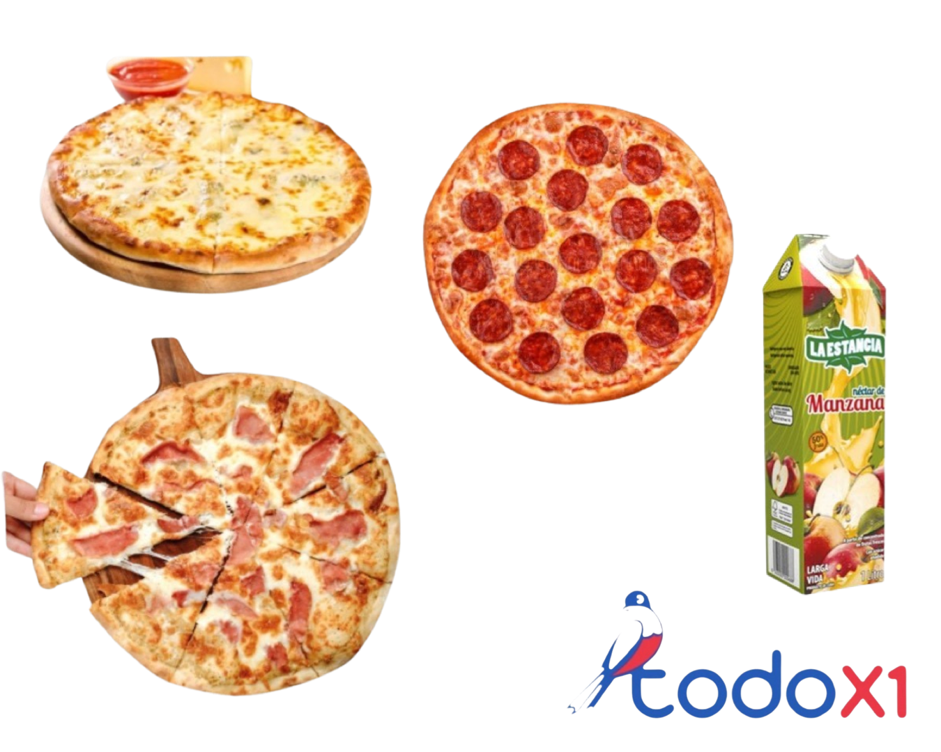 img_4142 Oferta de 1pizza de queso+1pizza de jamon+1pizza de chorizo + 1caja de jugo 1litro - Imagen 1