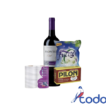Botella de vino tinto 750ml + paquete de detergente 400g + paquete de café 284g + estuche de papel sanitario