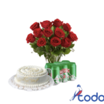 Cake  de merengue + ramo de 10 rosas rojas + 6 cervezas