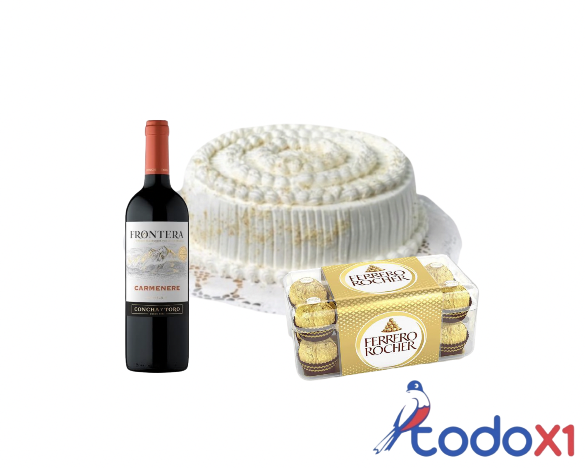 img_8444 Cake de merengue + botella de vino tinto 750ml + estuche de bombones ferrero(16 unidades) - Imagen 1