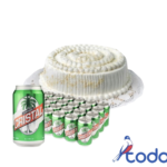 Cake de merengue + caja de cerveza cristal lata