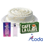 Cake de merengue + paquete de café la llave 284g + pomo de perfume 100ml