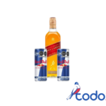 Botella de whisky johnnie walker red label 750ml y 2 red bull