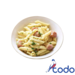 Pasta corta carbonara con bacon