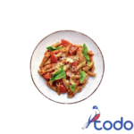Pasta corta con jamón y queso