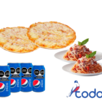 Oferta de 2 pizzas de queso + 2 espaguetis de jamón + 4refrescos