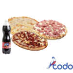Oferta de 1pizza de queso+1pizza de jamon+1pizza de chorizo+1pomo de refresco 1.5litro