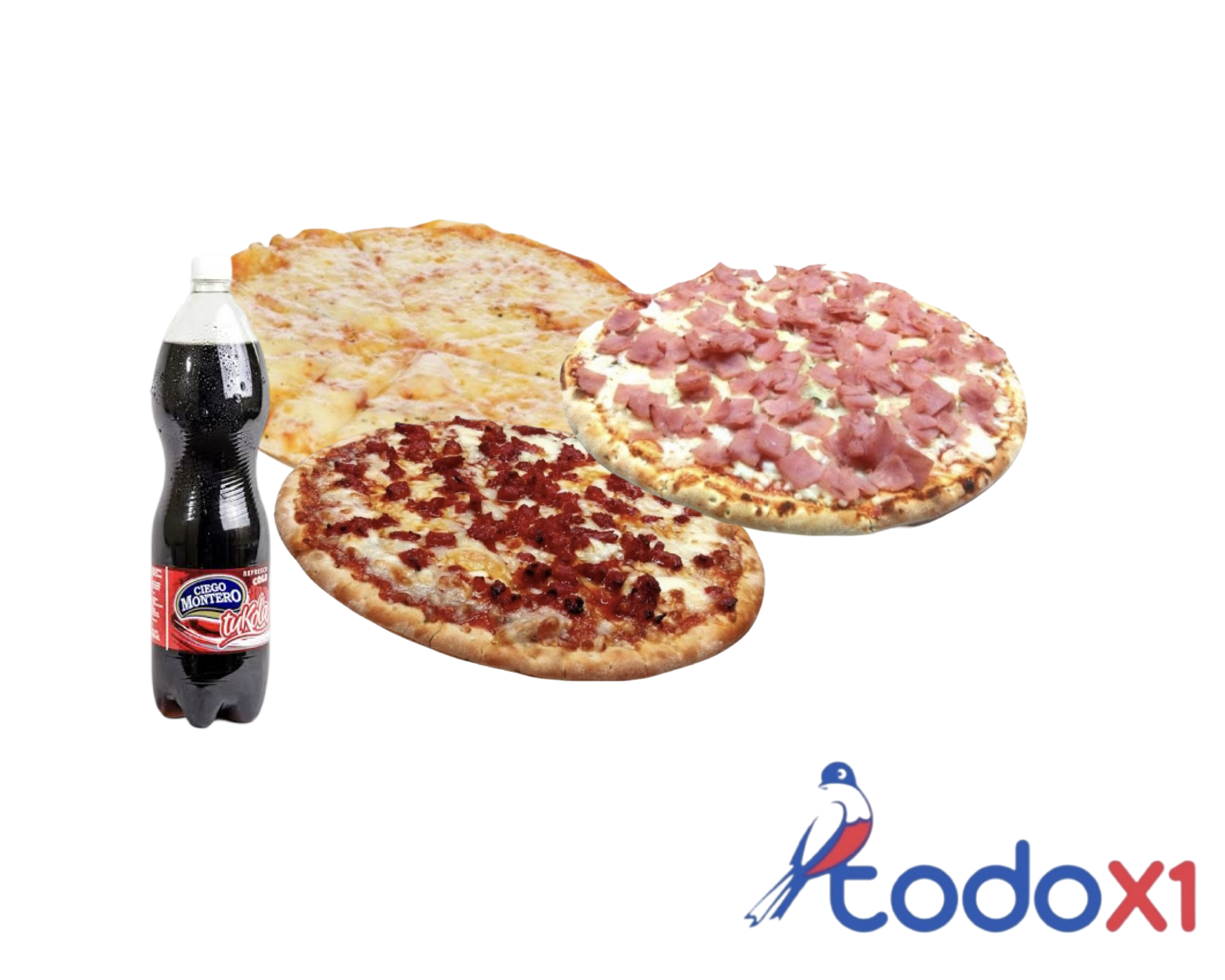 img_9965 Oferta de 1pizza de queso+1pizza de jamon+1pizza de chorizo+1pomo de refresco 1.5litro - Imagen 1