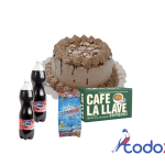 Cake de merengue + paquete de café la llave + 2pomos de refrescos + paquete de detergente de 400g